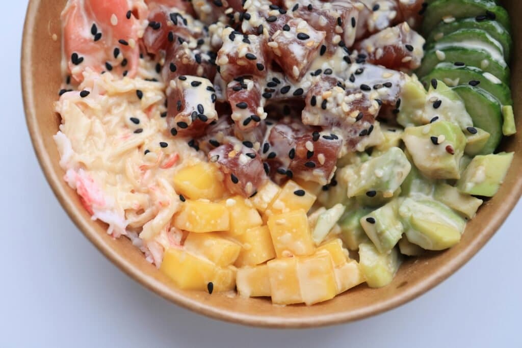 Colourful tuna mango salad, one of the healthy lunch ideas kids can help make
